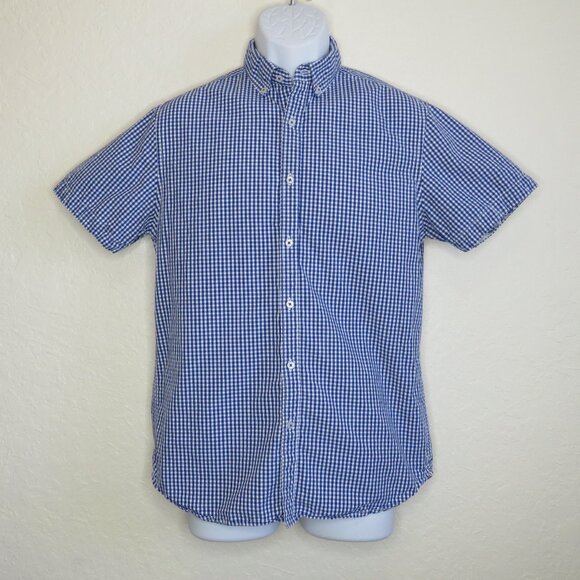 Cactus Man* Men's‎ Short Sleeve Button Down Curved Hem Checkered Short~ Small - Picture 1 of 10